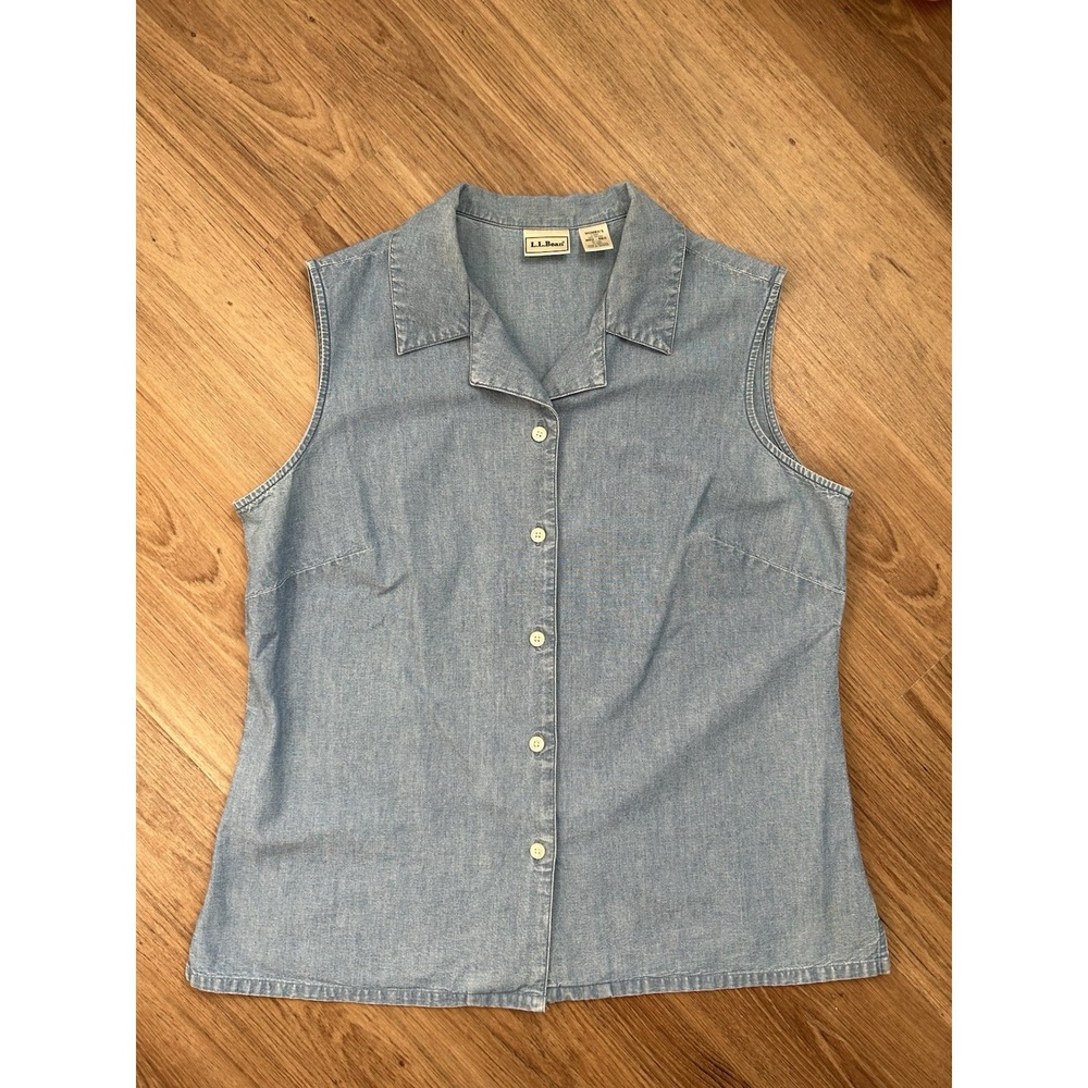 Vintage L.L. Bean Button Denim Vest Size Medium Blue Jean Y2K Sleeveless‎